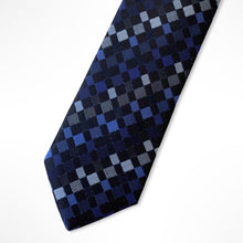 Load image into Gallery viewer, Blue Pattern With Black/Navy/White Gingham Silk Tie – Skinny 60mm