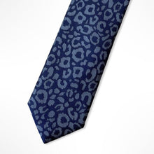 Load image into Gallery viewer, Blue Pattern With Grey Leopard Print Silk Tie – Skinny 55mm