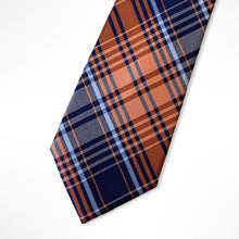 Load image into Gallery viewer, Orange Tartan With Navy/Light Blue Stripes Silk Tie – Regular 80mm