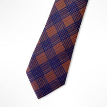 Load image into Gallery viewer, Orange Glen Check With Blue Stripes Silk Tie – Skinny 70mm