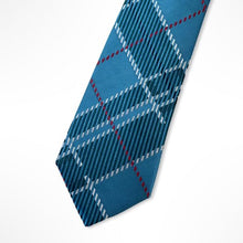 Load image into Gallery viewer, Deep Sky Blue Tartan With Dark Slate Grey/Red/White Stripes Silk Tie – Skinny 75mm