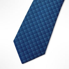 Load image into Gallery viewer, Deep Sky Blue Glen Check With Navy Stripes Silk Tie – Skinny 75mm