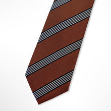 Load image into Gallery viewer, Brown Repp With Black/White Stripes Silk Tie – Skinny 65mm