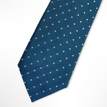 Load image into Gallery viewer, Steel Blue Micro Check With White Pin Dots Silk Tie – Regular 80mm