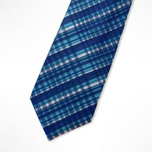 Load image into Gallery viewer, Blue Tartan With Navy/White Stripes Silk Tie – Skinny 70mm