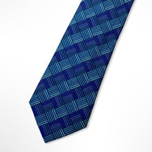 Load image into Gallery viewer, Dodger Blue Glen Check With Navy/Light Blue Stripes Silk Tie – Skinny 75mm