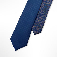 Load image into Gallery viewer, Navy Micro Check With Pin Dots Silk Tie – Skinny 65mm