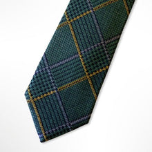 Load image into Gallery viewer, Malachite Green Tartan With Yellow/Purple Stripes Silk Tie – Skinny 60mm