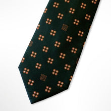 Load image into Gallery viewer, Malachite Green Pattern With Orange/White Geometric Silk Tie – Skinny 75mm
