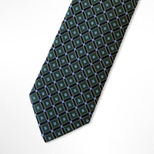 Load image into Gallery viewer, Malachite Green Pattern With Navy/Light Blue Geometric Silk Tie – Skinny 70mm
