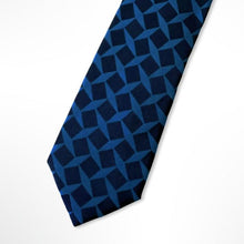 Load image into Gallery viewer, Cobalt Blue Geometric With Black Square Silk Tie – Skinny 70mm