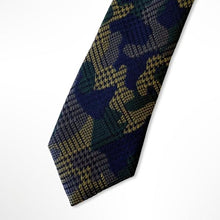 Load image into Gallery viewer, Malachite Green Pattern With Navy/Brown/Yellow Geometric Silk Tie – Skinny 60mm