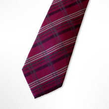 Load image into Gallery viewer, Bordeaux Tartan With Dark Purple/Grey Stripes Silk Tie – Regular 80mm