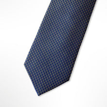 Load image into Gallery viewer, Blue Micro Check With Grey Cross Silk Tie – Skinny 70mm