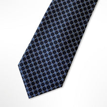 Load image into Gallery viewer, Blue Micro Check With Light Blue Sunflower and Grey Pin Dots Silk Tie – Regular 95mm
