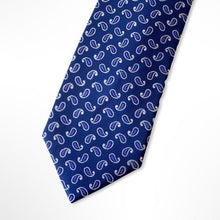 Load image into Gallery viewer, Blue Paisley With Violet/White Pattern Silk Tie – Regular 80mm