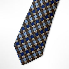 Load image into Gallery viewer, Brown Glen Check With Light Blue/Navy/Brown/Silver Square Silk Tie – Skinny 75mm