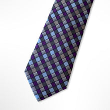 Load image into Gallery viewer, Violet Gingham With Light Blue/Purple/Silver Square Silk Tie – Skinny 75mm