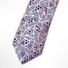 Load image into Gallery viewer, Violet Pattern With White/Purple Geometric Silk Tie – Skinny 60mm