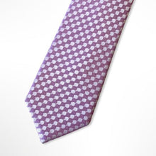 Load image into Gallery viewer, Pale Purple Micro Check With White Geometric Silk Tie – Skinny 60mm