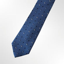 Load image into Gallery viewer, Blue Knit With White/Light Blue Rectangle Geometric Silk Tie – Regular 80mm
