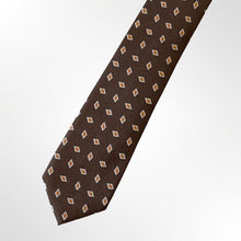 Load image into Gallery viewer, Brown Pattern With Orange/White Rhombus Geometric Silk Tie – Skinny 75mm