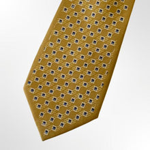 Load image into Gallery viewer, Gold Yellow Micro Check With Blue Square and White Pin Dots Geometric Silk Tie – Regular 90mm