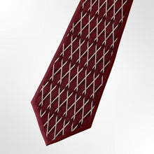 Load image into Gallery viewer, Maroon Red Argyle With Light Yellow Stripes Silk Tie – Regular 90mm