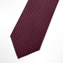 Load image into Gallery viewer, Old Brick Brown Micro Check With Silver/Pink Pin Dots Silk Tie – Skinny 70mm