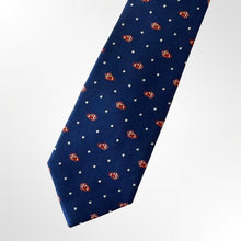 Load image into Gallery viewer, Navy Pattern With Nemo Crown Fish and White Pin Dots Silk Tie – Regular 80mm