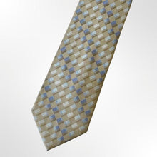 Load image into Gallery viewer, Gold Micro Check With Silver/Light Blue Geometric Silk Tie – Regular 95mm