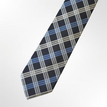 Load image into Gallery viewer, Navy Tartan With White/Light Blue Stripes Silk Tie – Regular 80mm
