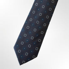 Load image into Gallery viewer, Navy Micro Check With White/Light Blue Square and Pin Dots Silk Tie – Regular 80mm