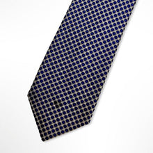 Load image into Gallery viewer, Brown Micro Check With Navy Geometric Silk Tie – Skinny 70mm