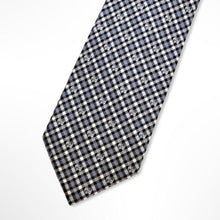 Load image into Gallery viewer, Brown Gingham With Navy/Grey Stripes and Dogs Silk Tie – Regular 90mm