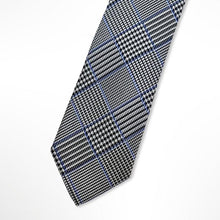 Load image into Gallery viewer, Grey Glen Check With Dark Brown/Navy Stripes Silk Tie – Skinny 65mm