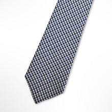 Load image into Gallery viewer, Grey Houndstooth With Black/Navy Pattern Silk Tie – Skinny 60mm