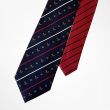 Load image into Gallery viewer, Navy Repp With Red/White Stripes and Horse With Horseshoes Silk Tie – Regular 85mm