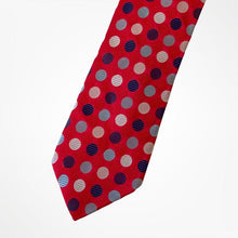 Load image into Gallery viewer, Red Pattern With Navy/Light Blue/Grey Dots Silk Tie – Regular 95mm