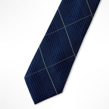 Load image into Gallery viewer, Navy Grid with White Line Silk Tie – Skinny 70mm