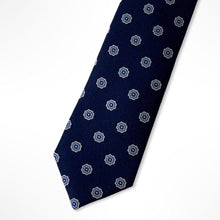 Load image into Gallery viewer, Navy Pattern With White/Blue Flowers Silk Tie – Skinny 60mm