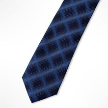 Load image into Gallery viewer, Navy with White/Blue Tartan Silk Tie – Skinny 60mm