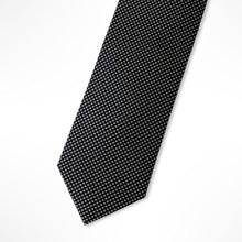 Load image into Gallery viewer, Black Grenadine with Grey Rhombus Silk Tie – Regular 75mm