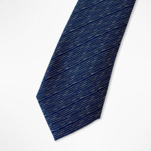 Load image into Gallery viewer, Navy Knit with White/Grey Line Silk Tie – Skinny 70mm