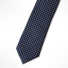 Load image into Gallery viewer, Blue Micro Check With Yellow Dots Silk Tie – Slim 50mm