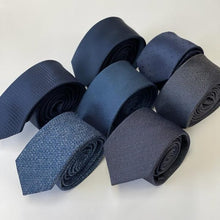 Load image into Gallery viewer, Navy Grenadine With Blue Square Silk Tie – Skinny 60mm