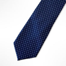 Load image into Gallery viewer, Blue Micro Check With Light Blue Pin Dots Silk Tie – Skinny 70mm