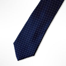 Load image into Gallery viewer, Blue Micro Check With White Pin Dots Silk Tie – Skinny 65mm