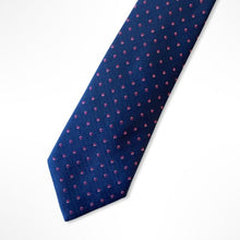 Load image into Gallery viewer, Blue Micro Check With Pink Pin Dots Silk Tie – Skinny 70mm