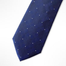 Load image into Gallery viewer, Blue Pattern With Navy Graphic White Pin Dots Silk Tie – Regular 75mm